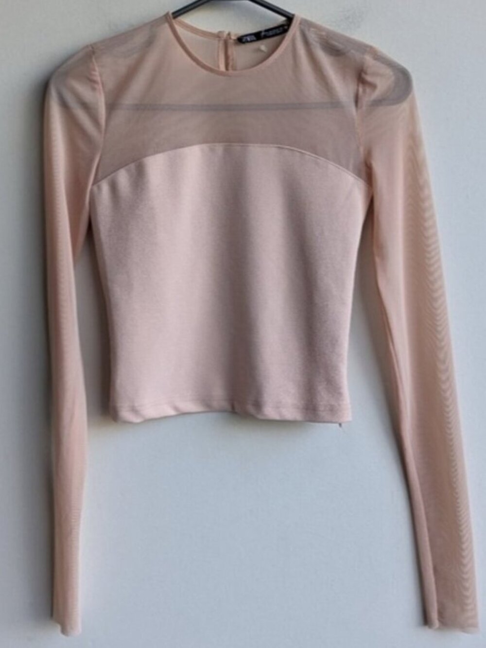 Zara nude mesh long sleeve blouse